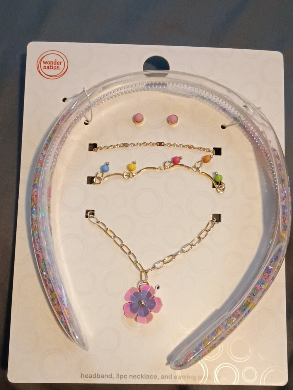 wonder nation Glitter Pink Flower Headband & Jewelry Trio